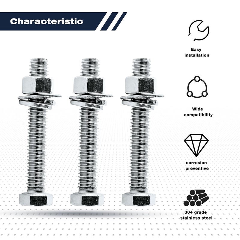 KATUNA (6Set) 3/8-16x2 Complete Set Hex Head Screw Bolts,Nuts,Fender Flat washers,Split Lock Washers,Fully Threaded, Stainless Steel 18-8（304）, Bright Finish. - Image 5